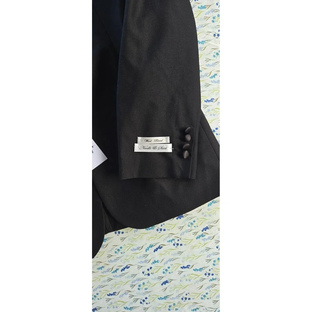 Needle & Stitch Mens Black Tuxedo Suit Set‎ 42R Jacket 36R Pants Wool Blend NWT